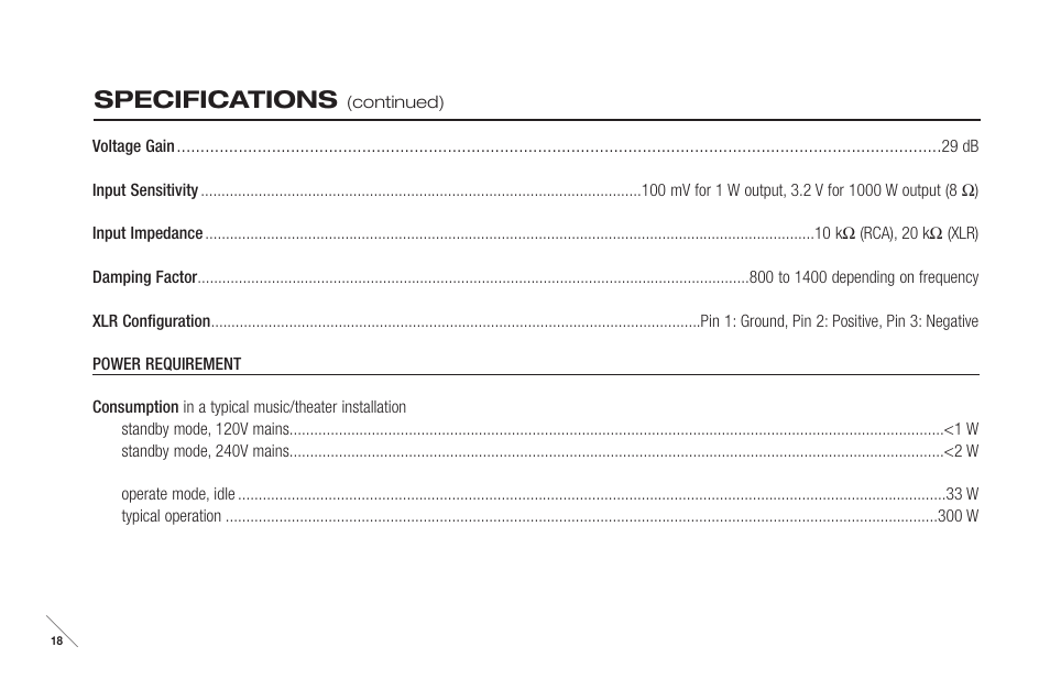 Specifications | Anthem M1 User Manual | Page 19 / 24