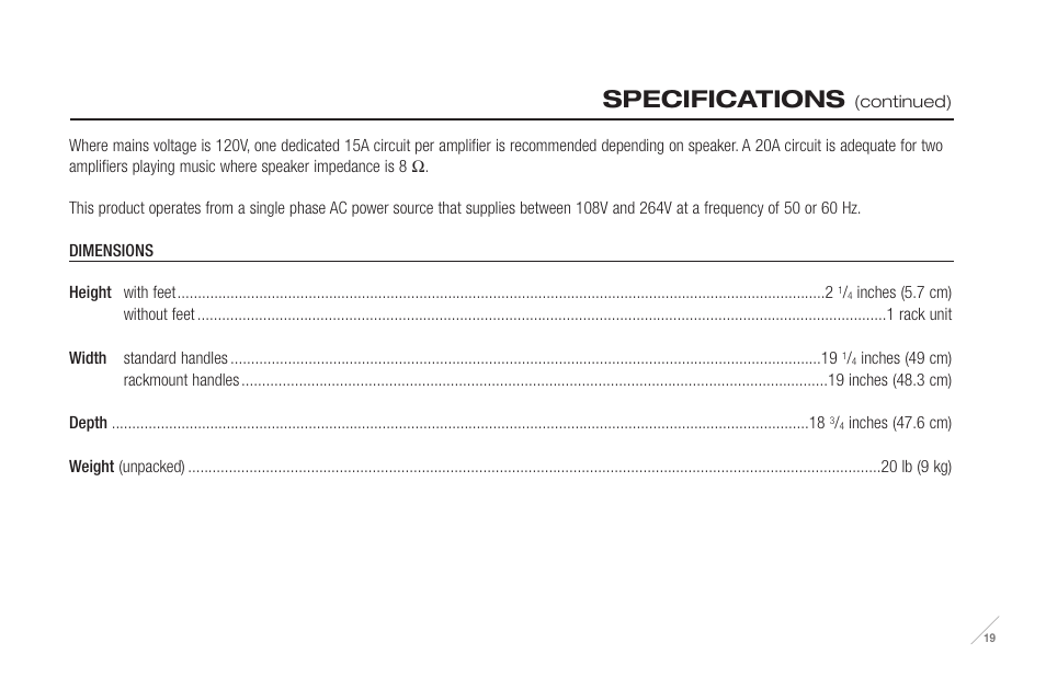 Specifications | Anthem M1 User Manual | Page 20 / 24