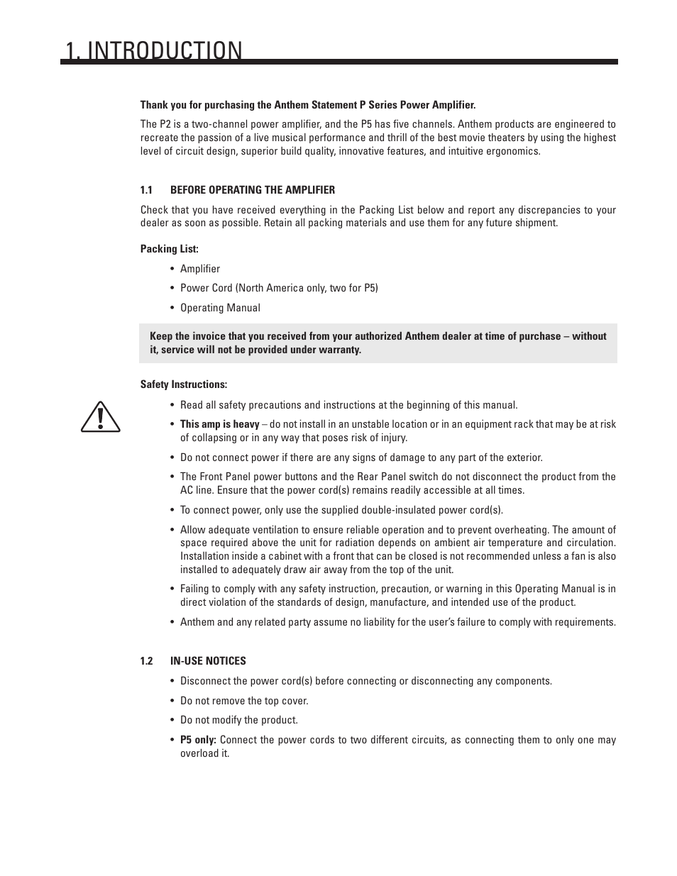 Introduction | Anthem P5 User Manual | Page 5 / 10