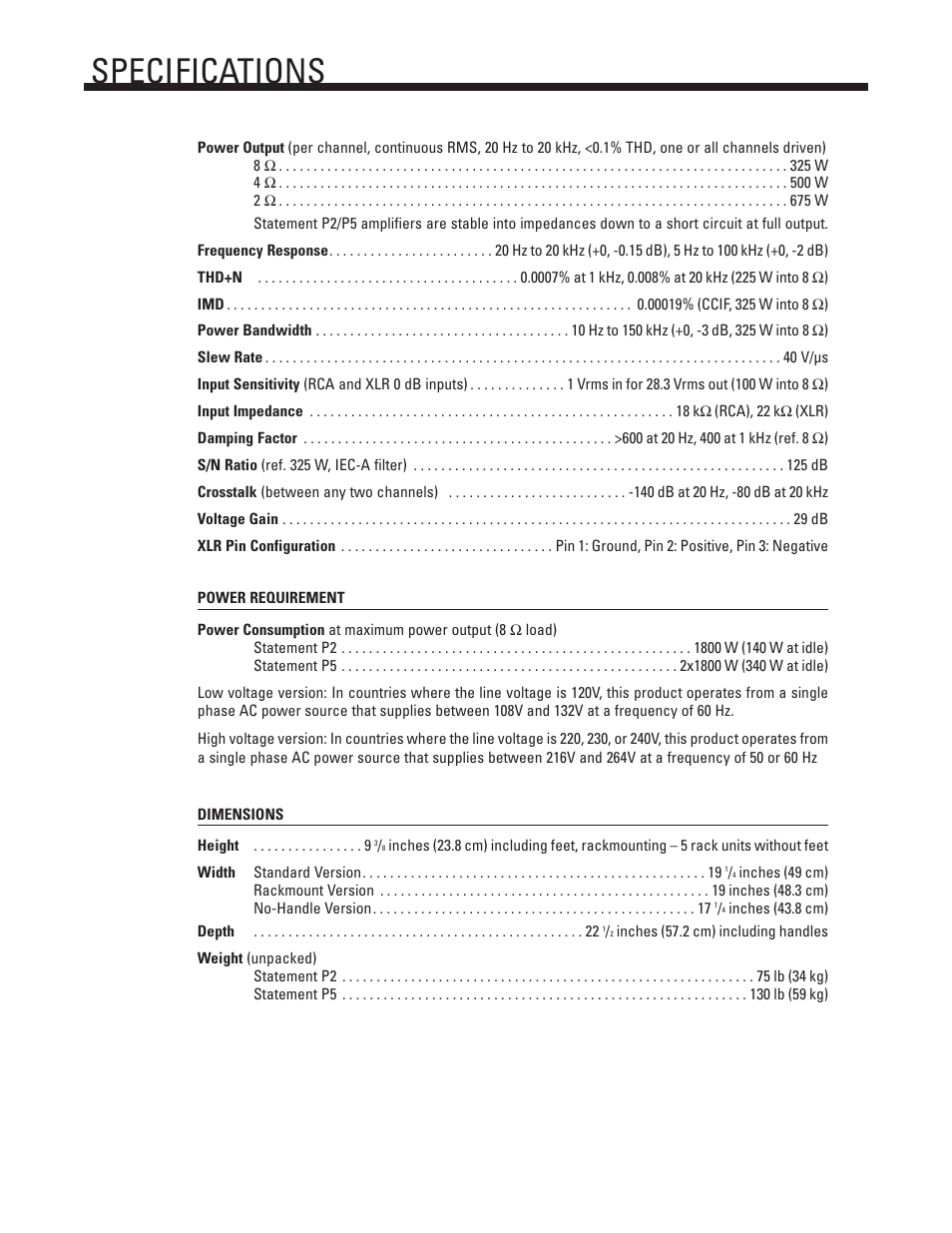 Specifications | Anthem P5 User Manual | Page 8 / 10