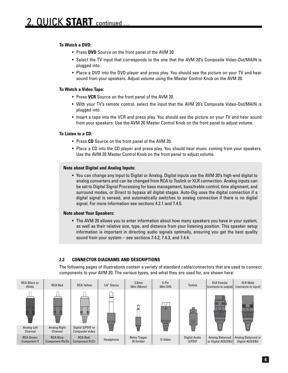 Quick start, Continued | Anthem AVM 20 v2 User Manual | Page 11 / 84
