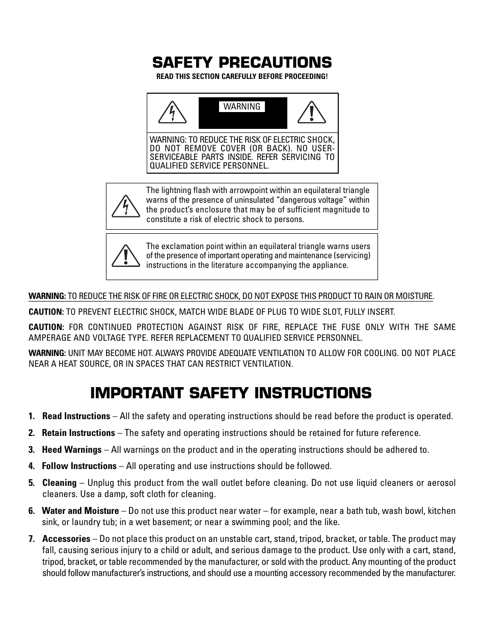 Safety precautions, Important safety instructions | Anthem AVM 20 v2 User Manual | Page 2 / 84