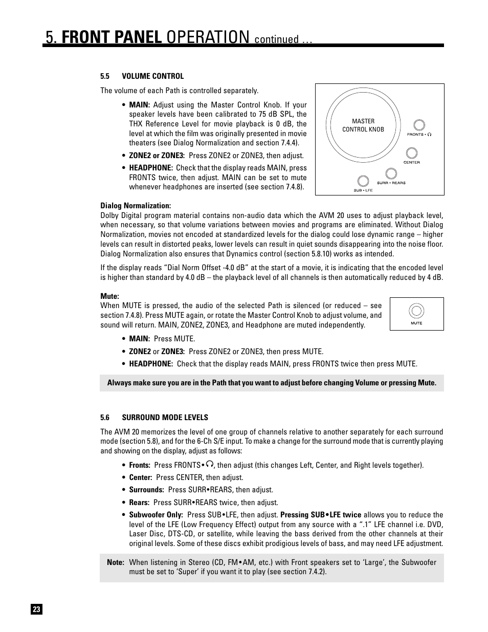 Front panel operation, Continued | Anthem AVM 20 v2 User Manual | Page 30 / 84