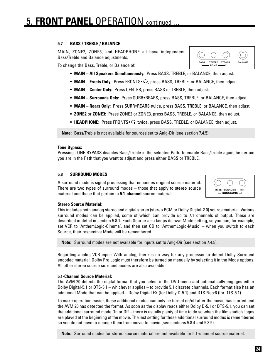 Front panel operation, Continued | Anthem AVM 20 v2 User Manual | Page 31 / 84