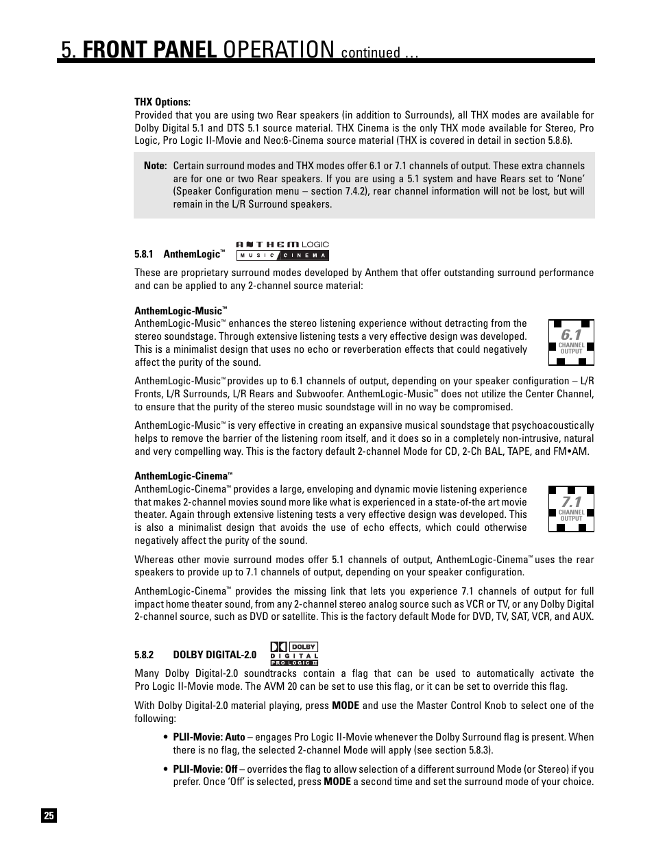 Front panel operation, Continued | Anthem AVM 20 v2 User Manual | Page 32 / 84