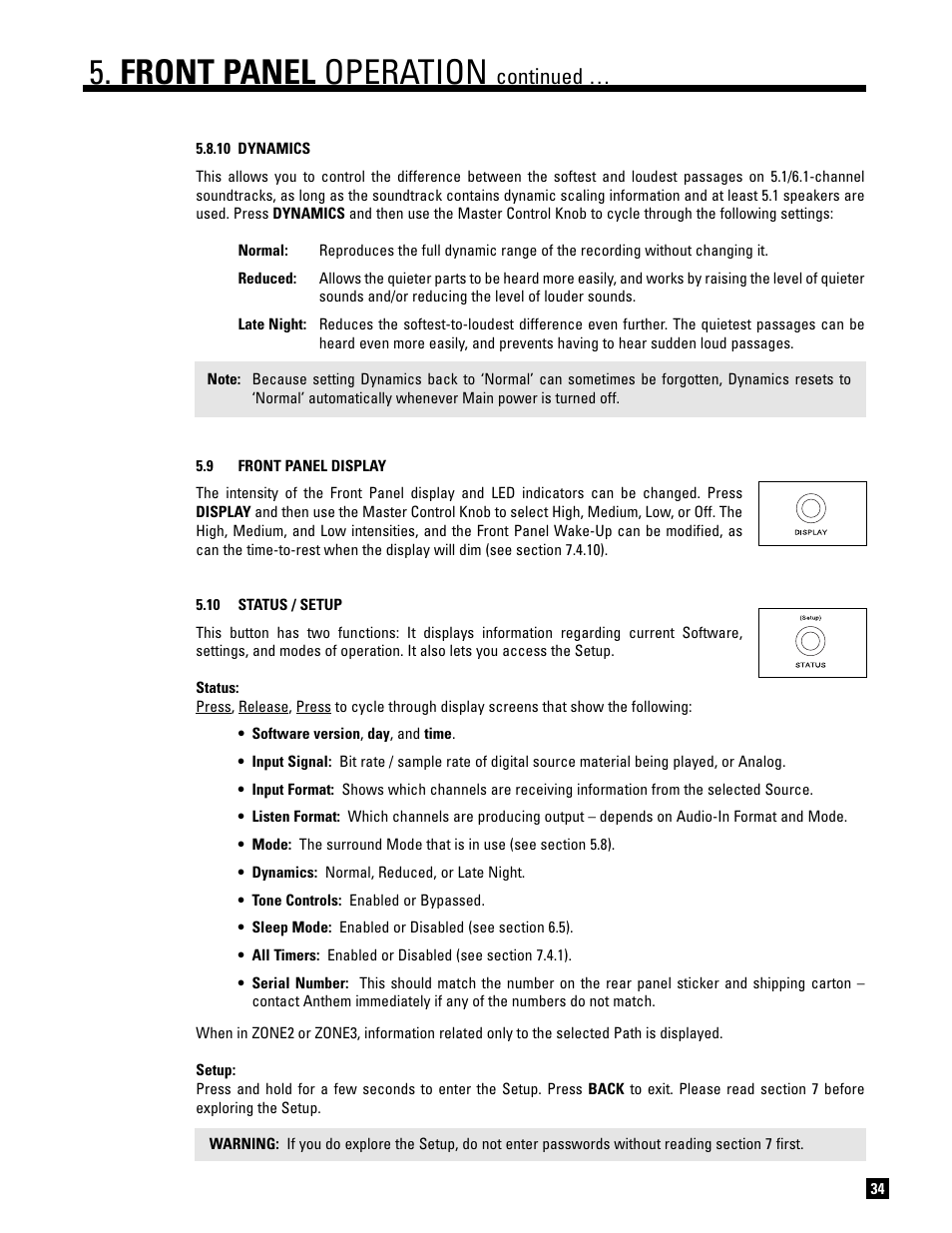 Front panel operation, Continued | Anthem AVM 20 v2 User Manual | Page 41 / 84