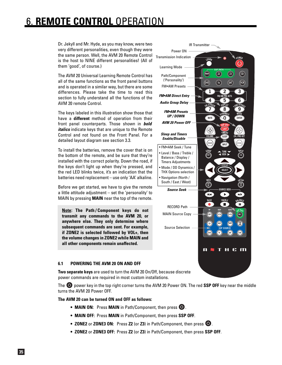 Remote control operation | Anthem AVM 20 v2 User Manual | Page 42 / 84