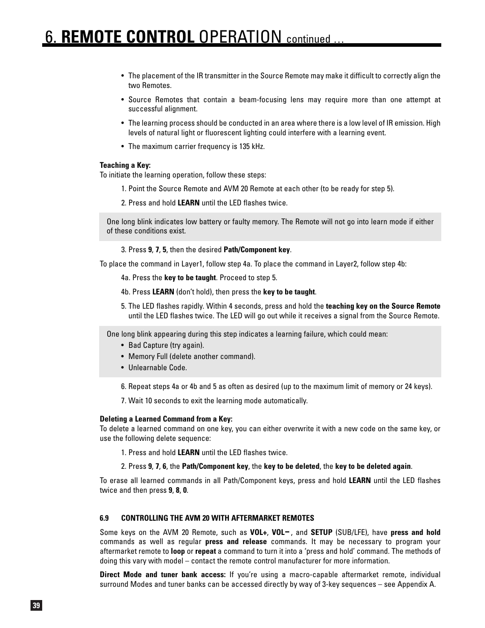 Remote control operation, Continued | Anthem AVM 20 v2 User Manual | Page 46 / 84
