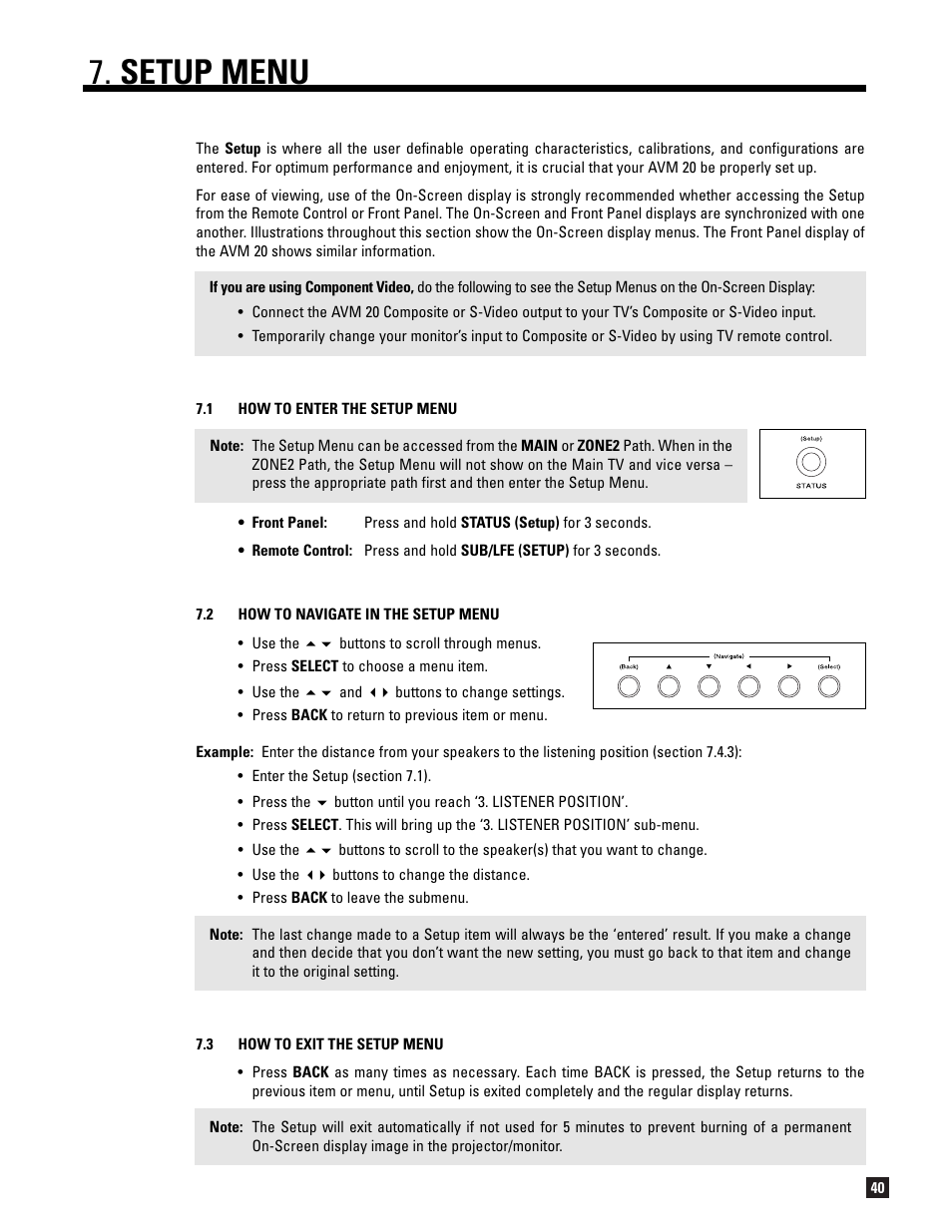 Setup menu | Anthem AVM 20 v2 User Manual | Page 47 / 84