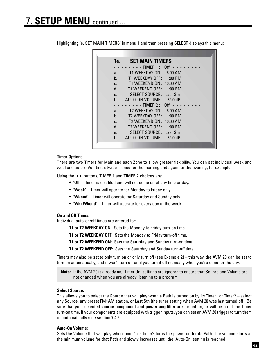 Setup menu, Continued | Anthem AVM 20 v2 User Manual | Page 49 / 84