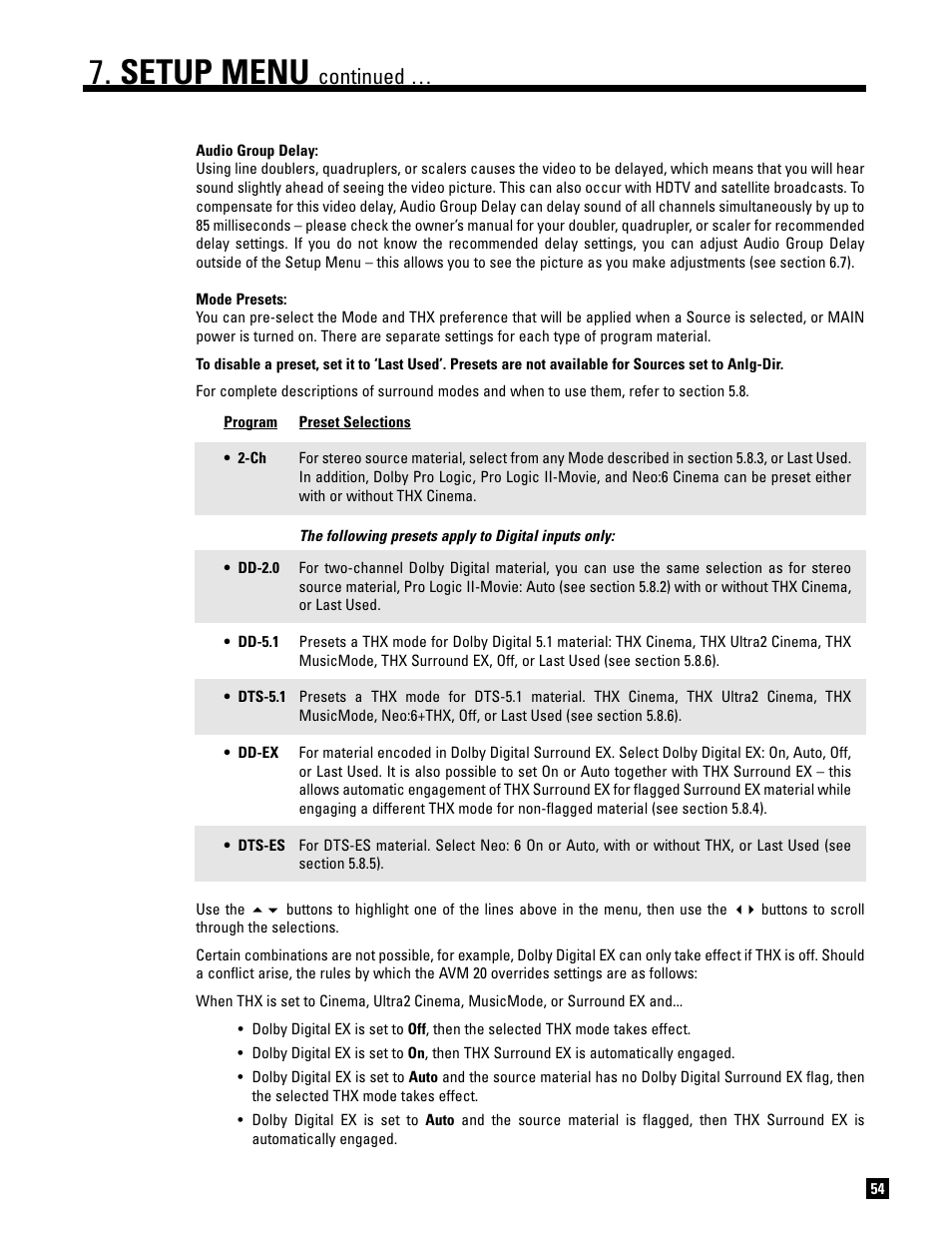 Setup menu, Continued | Anthem AVM 20 v2 User Manual | Page 61 / 84