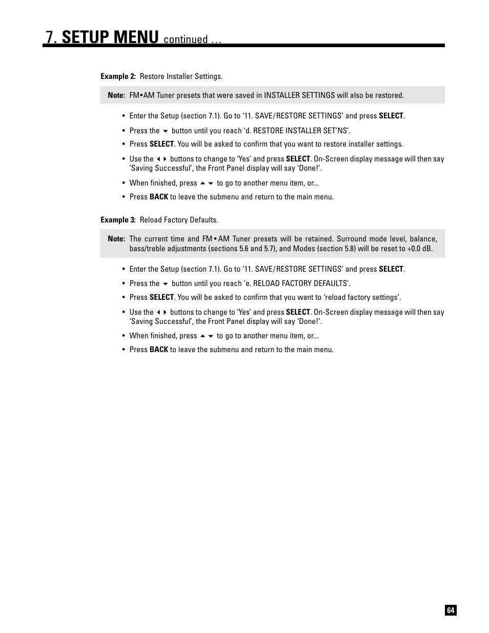 Setup menu, Continued | Anthem AVM 20 v2 User Manual | Page 71 / 84
