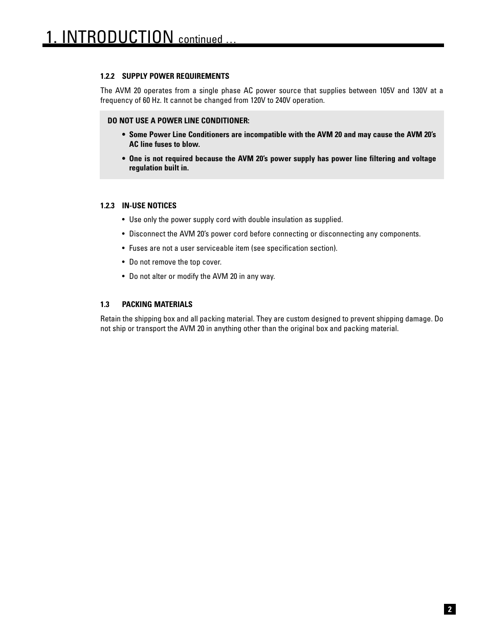 Introduction, Continued | Anthem AVM 20 v2 User Manual | Page 9 / 84