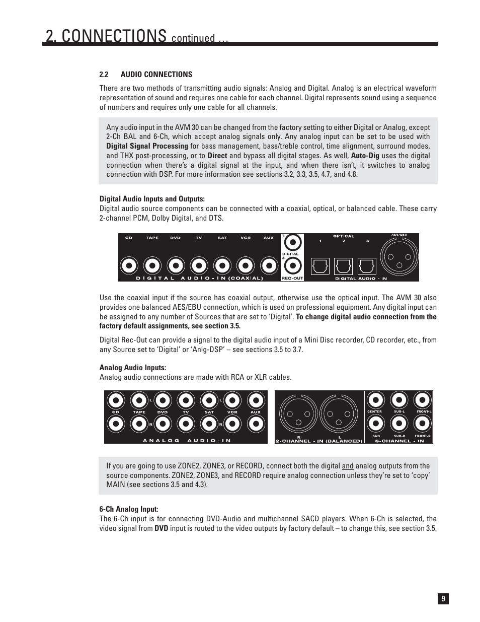 Audio connections, Connections, Continued | Anthem AVM 30 User Manual | Page 17 / 84