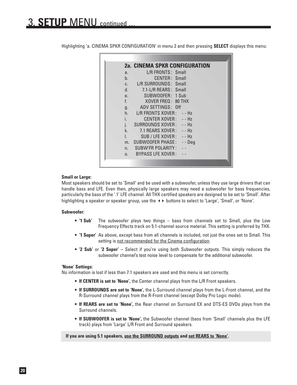 Setup menu, Continued | Anthem AVM 30 User Manual | Page 28 / 84