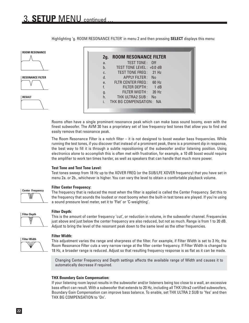 Setup menu, Continued | Anthem AVM 30 User Manual | Page 30 / 84
