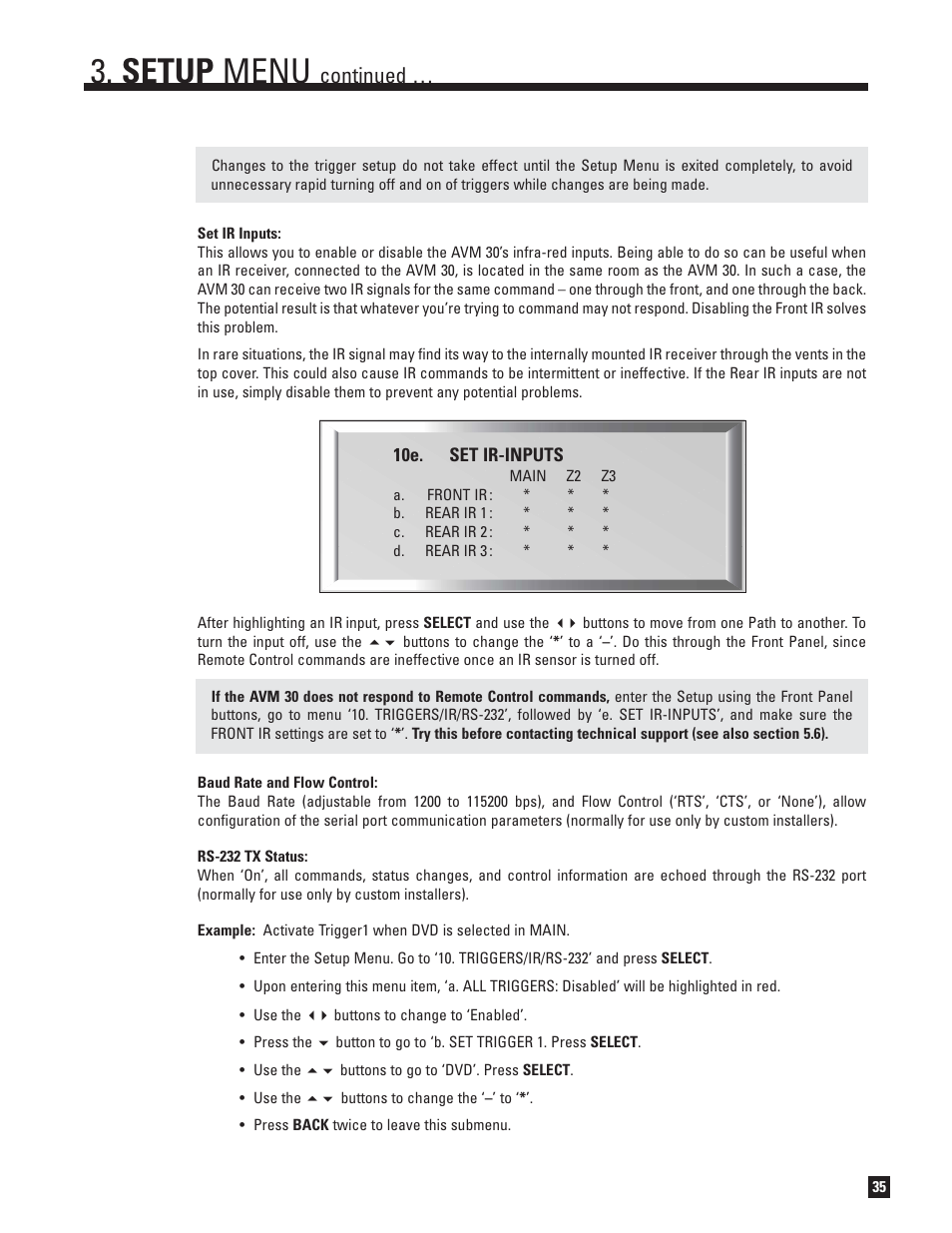 Setup menu, Continued | Anthem AVM 30 User Manual | Page 43 / 84