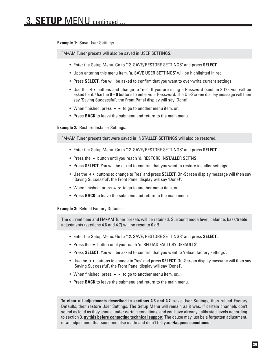 Setup menu, Continued | Anthem AVM 30 User Manual | Page 47 / 84