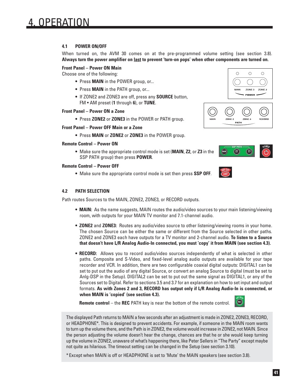 Power on and off, Path selection, Operation | Anthem AVM 30 User Manual | Page 49 / 84