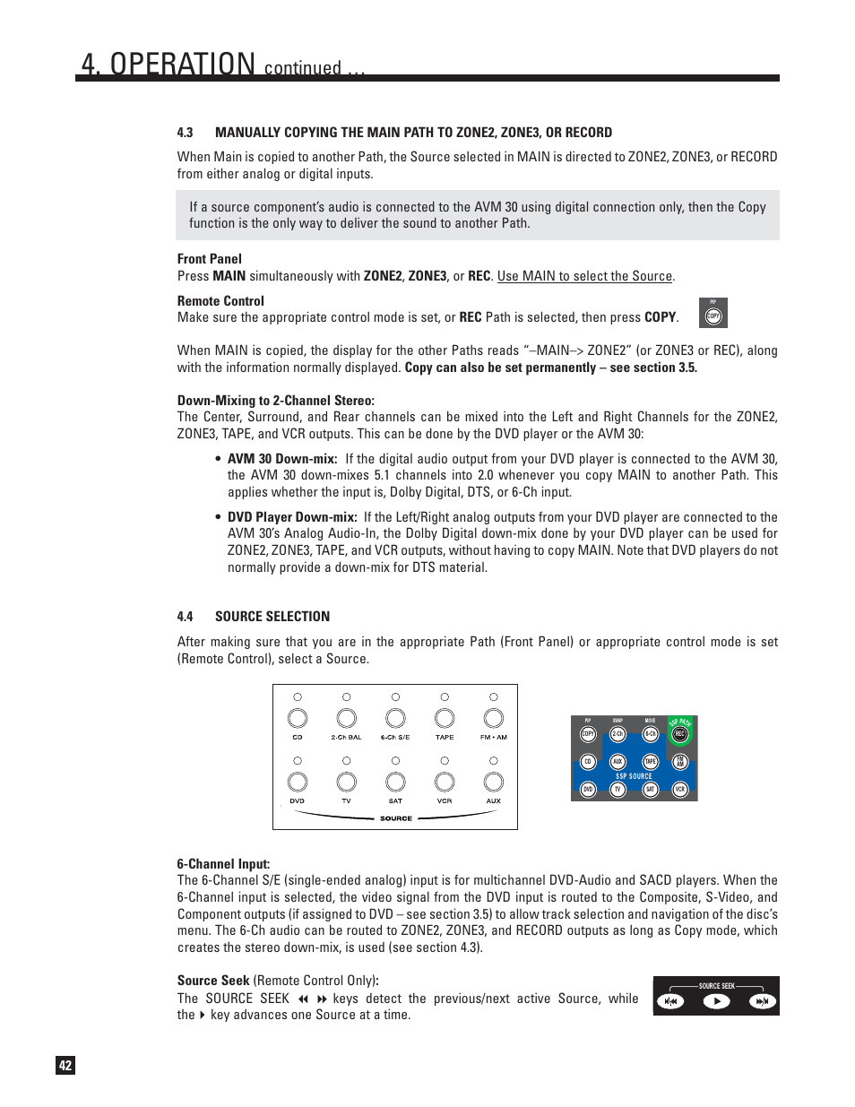 Source selection, Operation, Continued | Anthem AVM 30 User Manual | Page 50 / 84