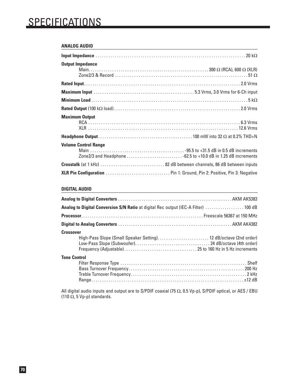 Specifications | Anthem AVM 30 User Manual | Page 78 / 84