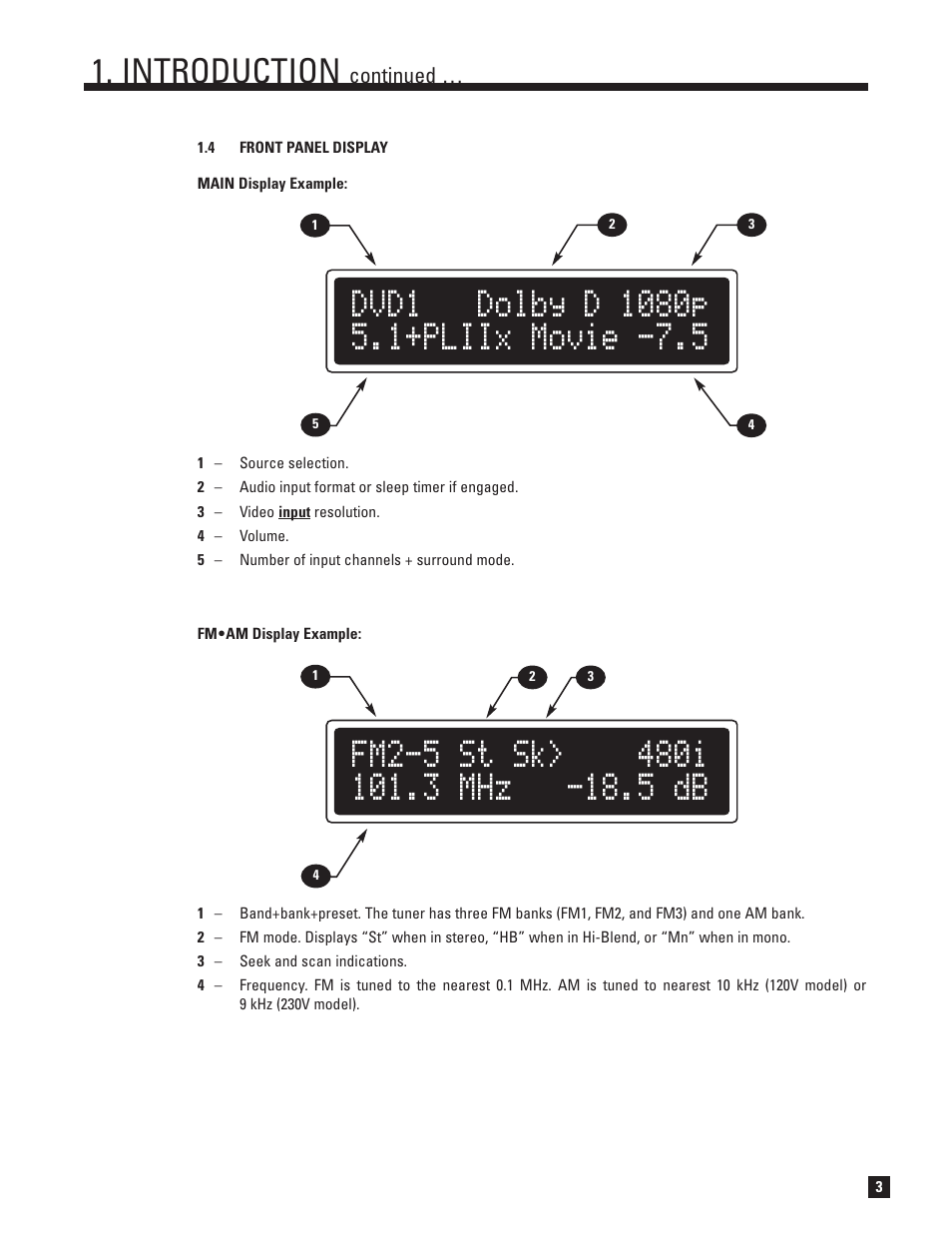Front panel display, Introduction | Anthem AVM 50 User Manual | Page 11 / 102