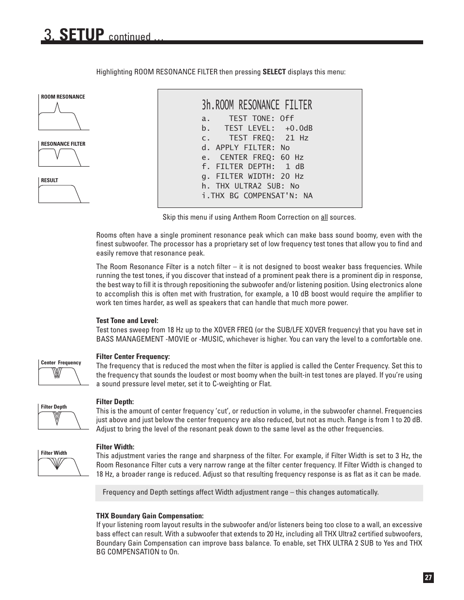 Setup, 3h.room resonance filter, Continued | Anthem AVM 50 User Manual | Page 35 / 102
