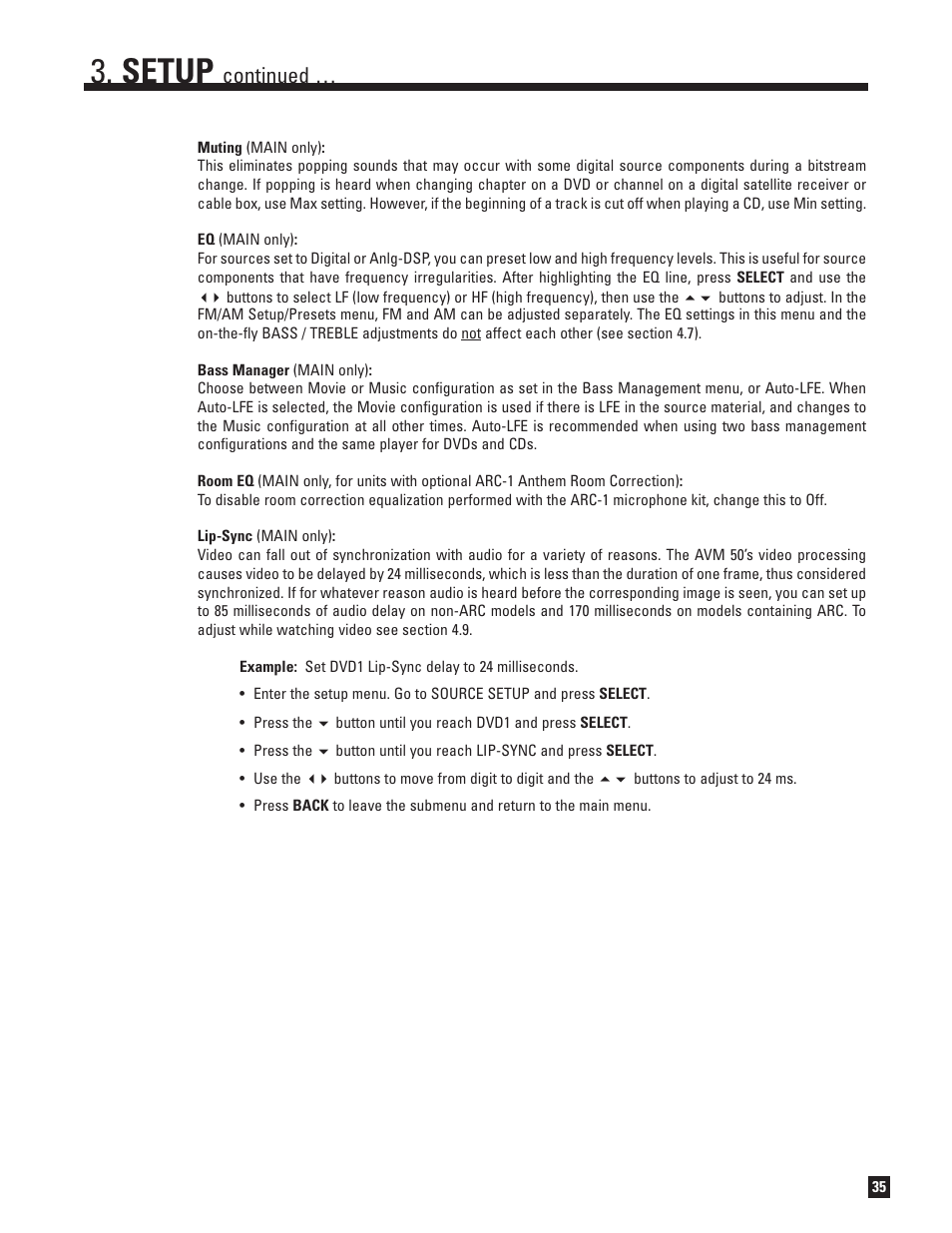 Setup, Continued | Anthem AVM 50 User Manual | Page 43 / 102
