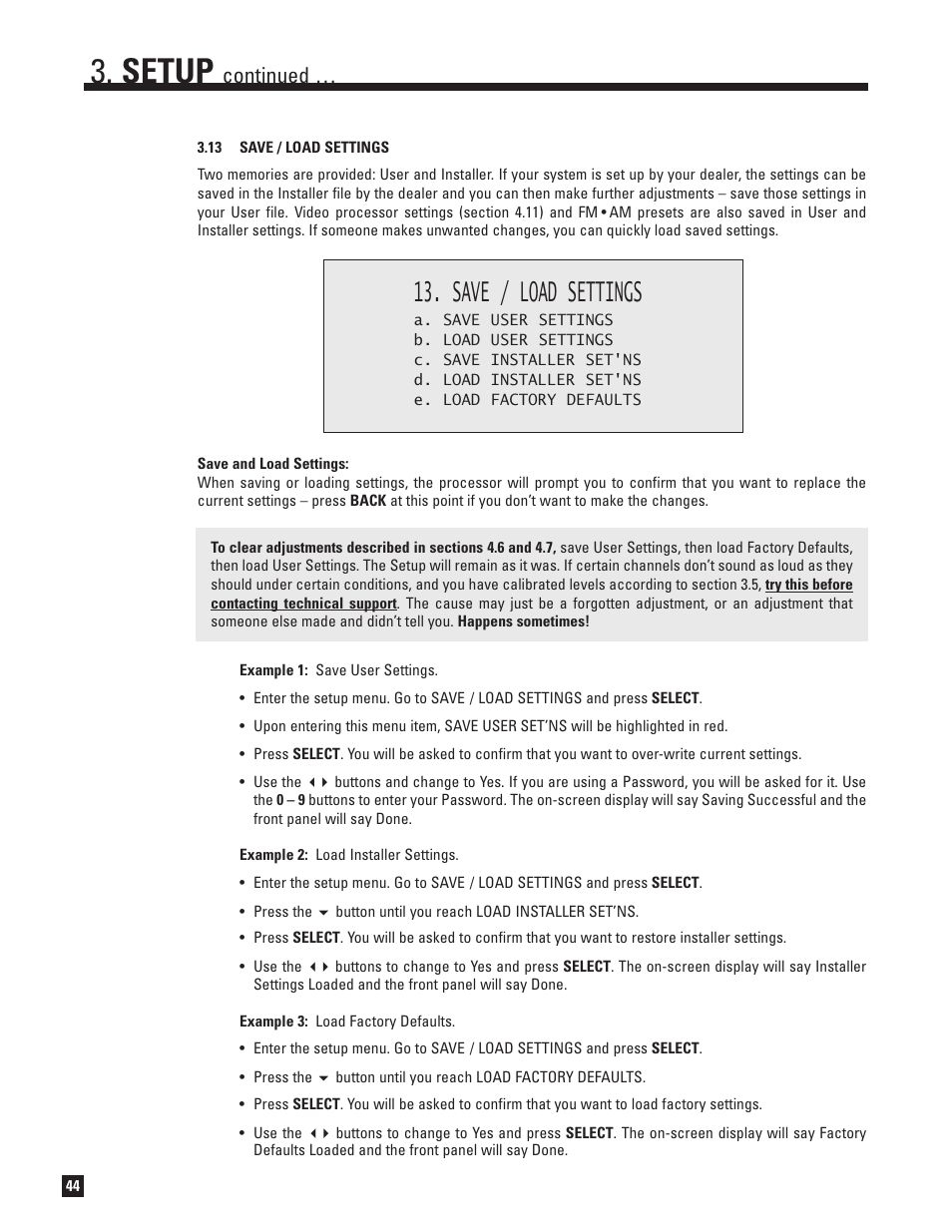 13 save and load settings, Setup, Save / load settings | Continued | Anthem AVM 50 User Manual | Page 52 / 102