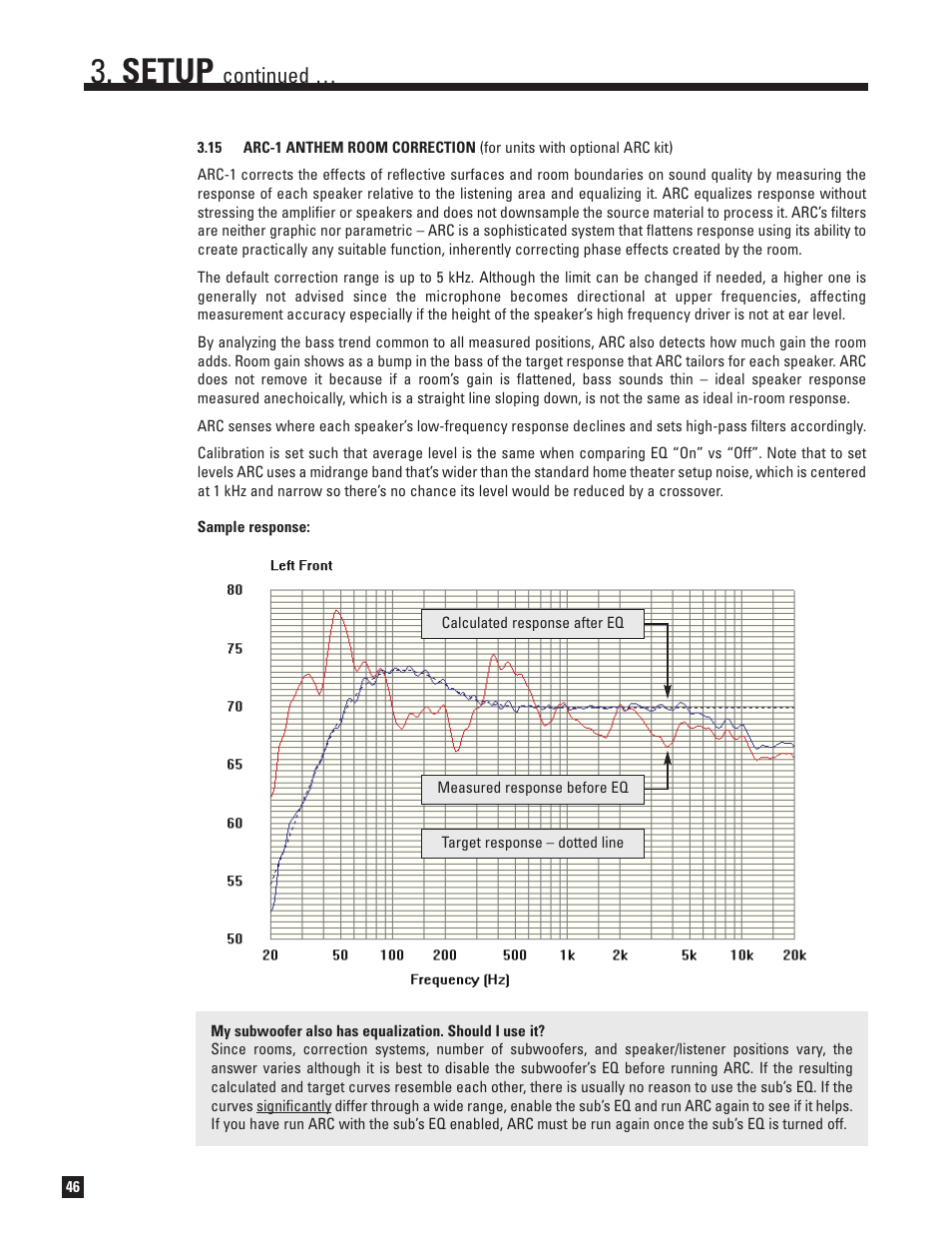 15 arc-1 anthem room correction, Setup, Continued | Anthem AVM 50 User Manual | Page 54 / 102