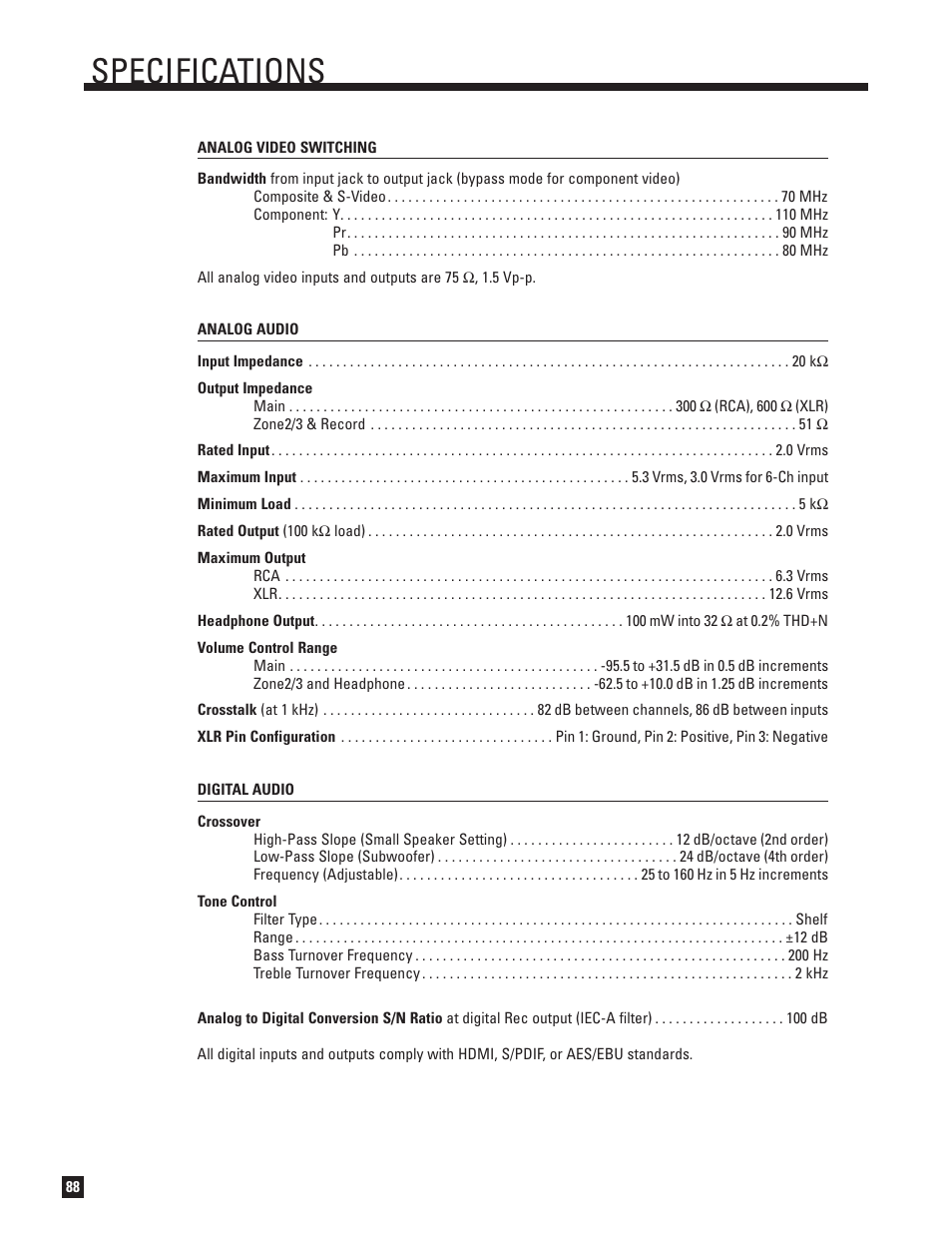 Specifications | Anthem AVM 50 User Manual | Page 96 / 102