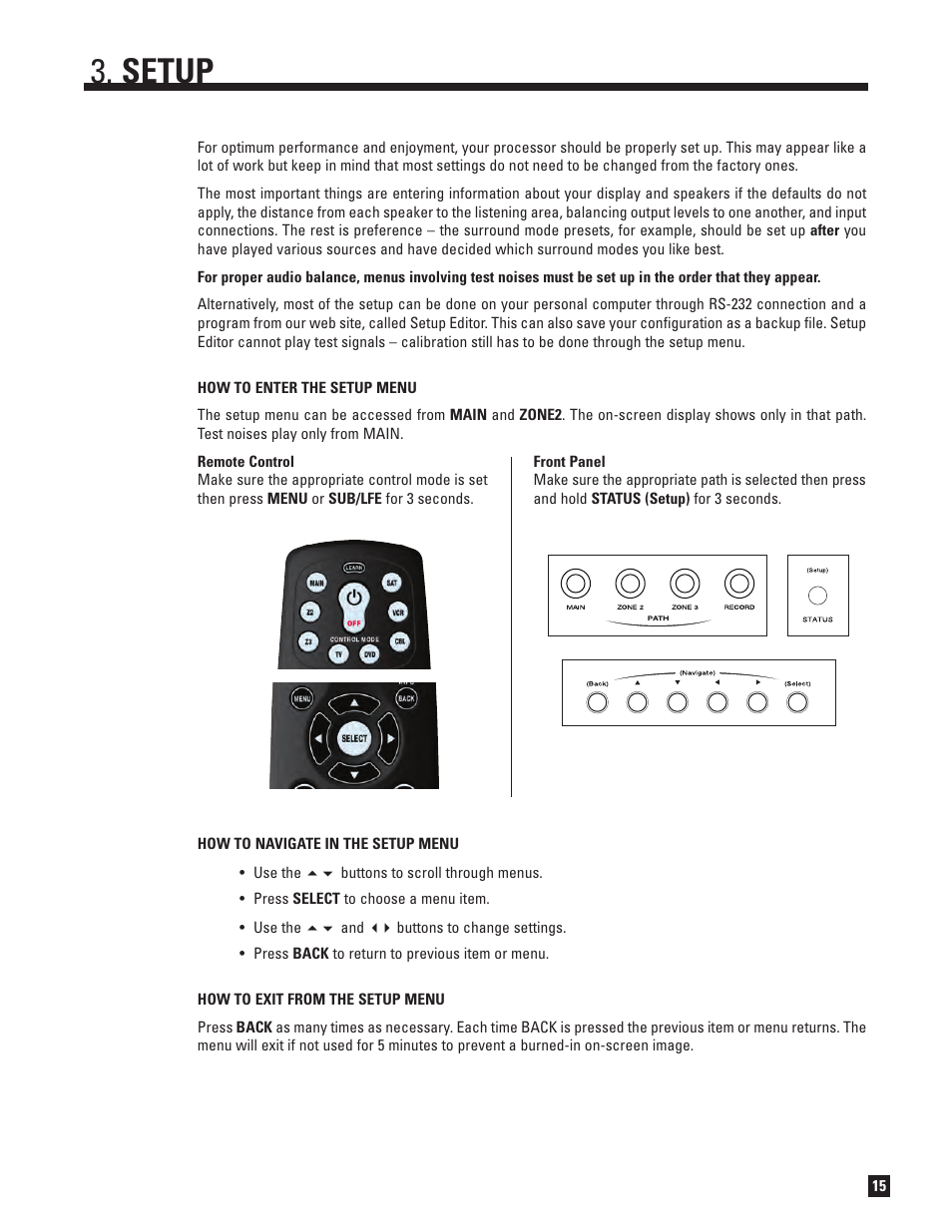 Entering / navigating / exiting the setup menu, Setup | Anthem AVM 50v 3D User Manual | Page 23 / 102