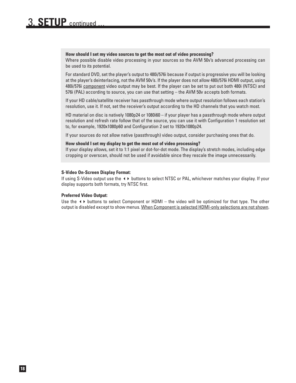 Setup, Continued | Anthem AVM 50v 3D User Manual | Page 26 / 102