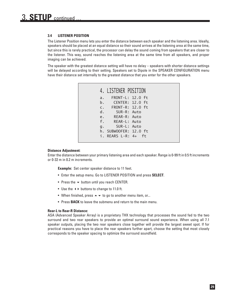 Listener position, Setup, Continued | Anthem AVM 50v 3D User Manual | Page 37 / 102