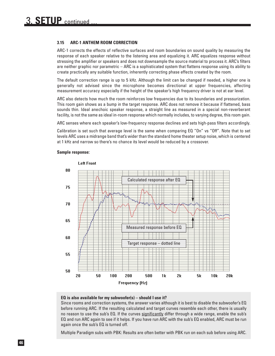 15 arc-1 anthem room correction, Setup, Continued | Anthem AVM 50v 3D User Manual | Page 54 / 102