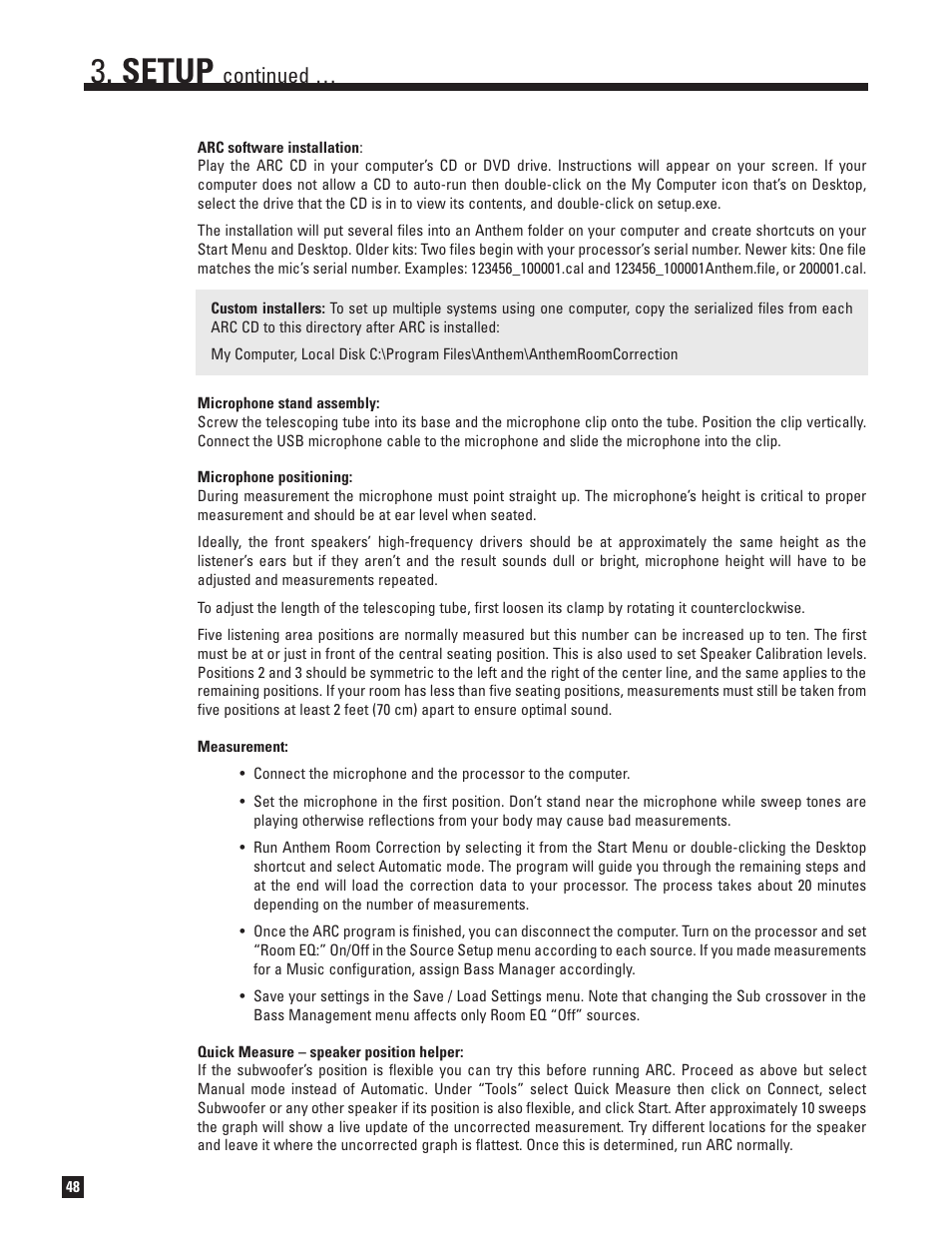 Setup, Continued | Anthem AVM 50v 3D User Manual | Page 56 / 102