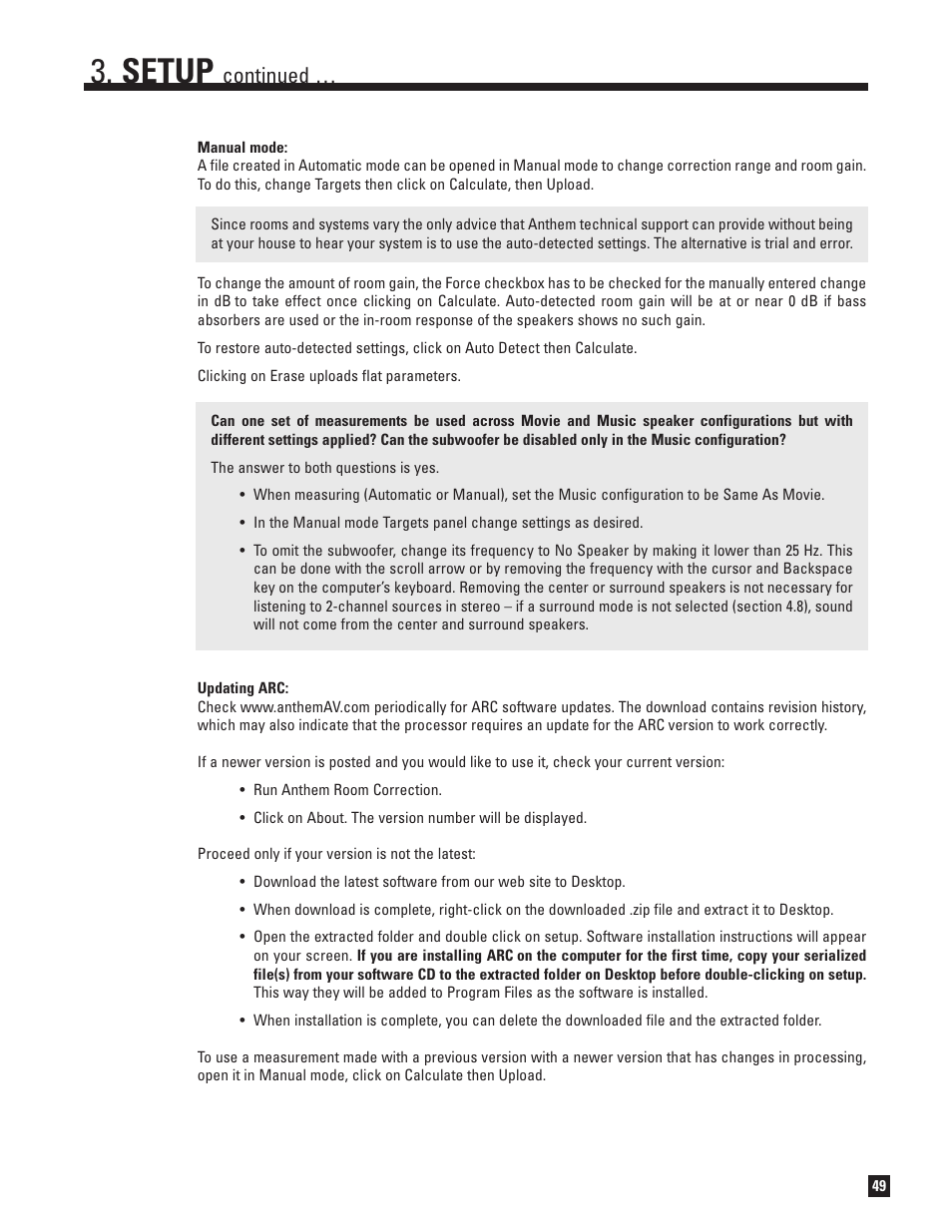 Setup, Continued | Anthem AVM 50v 3D User Manual | Page 57 / 102