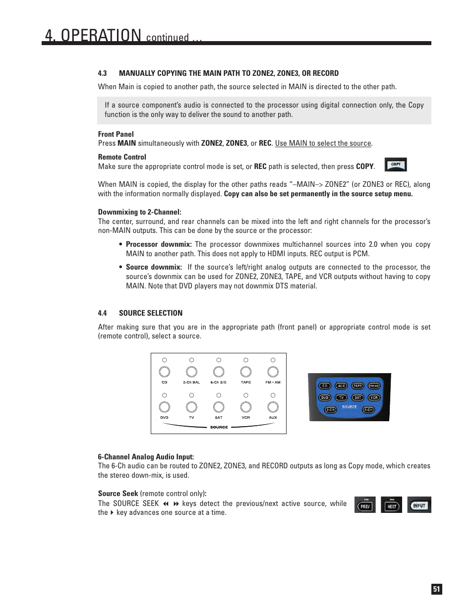 Source selection, Operation, Continued | Anthem AVM 50v 3D User Manual | Page 59 / 102