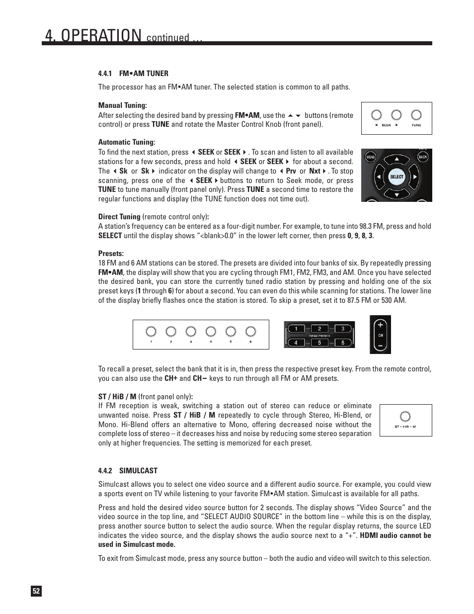 Fm•am tuner, Simulcast, Operation | Continued | Anthem AVM 50v 3D User Manual | Page 60 / 102