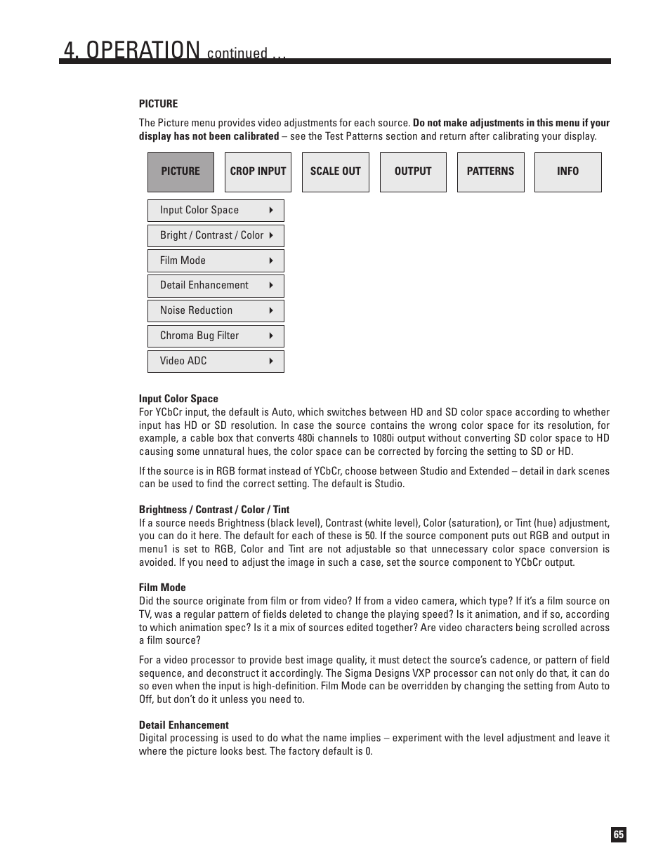 Picture, Operation, Continued | Anthem AVM 50v 3D User Manual | Page 73 / 102