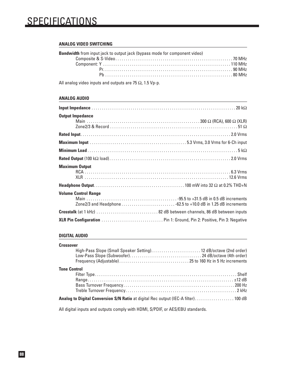 Specifications | Anthem AVM 50v 3D User Manual | Page 96 / 102