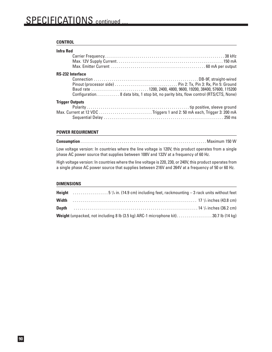 Specifications, Continued | Anthem AVM 50v 3D User Manual | Page 98 / 102