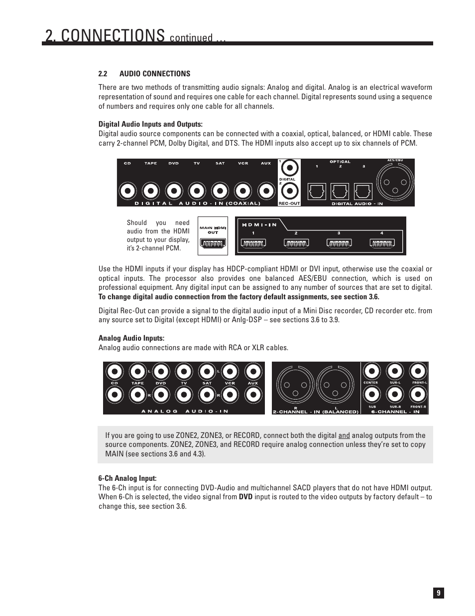 Audio, Connections, Continued | Anthem D2 User Manual | Page 17 / 102