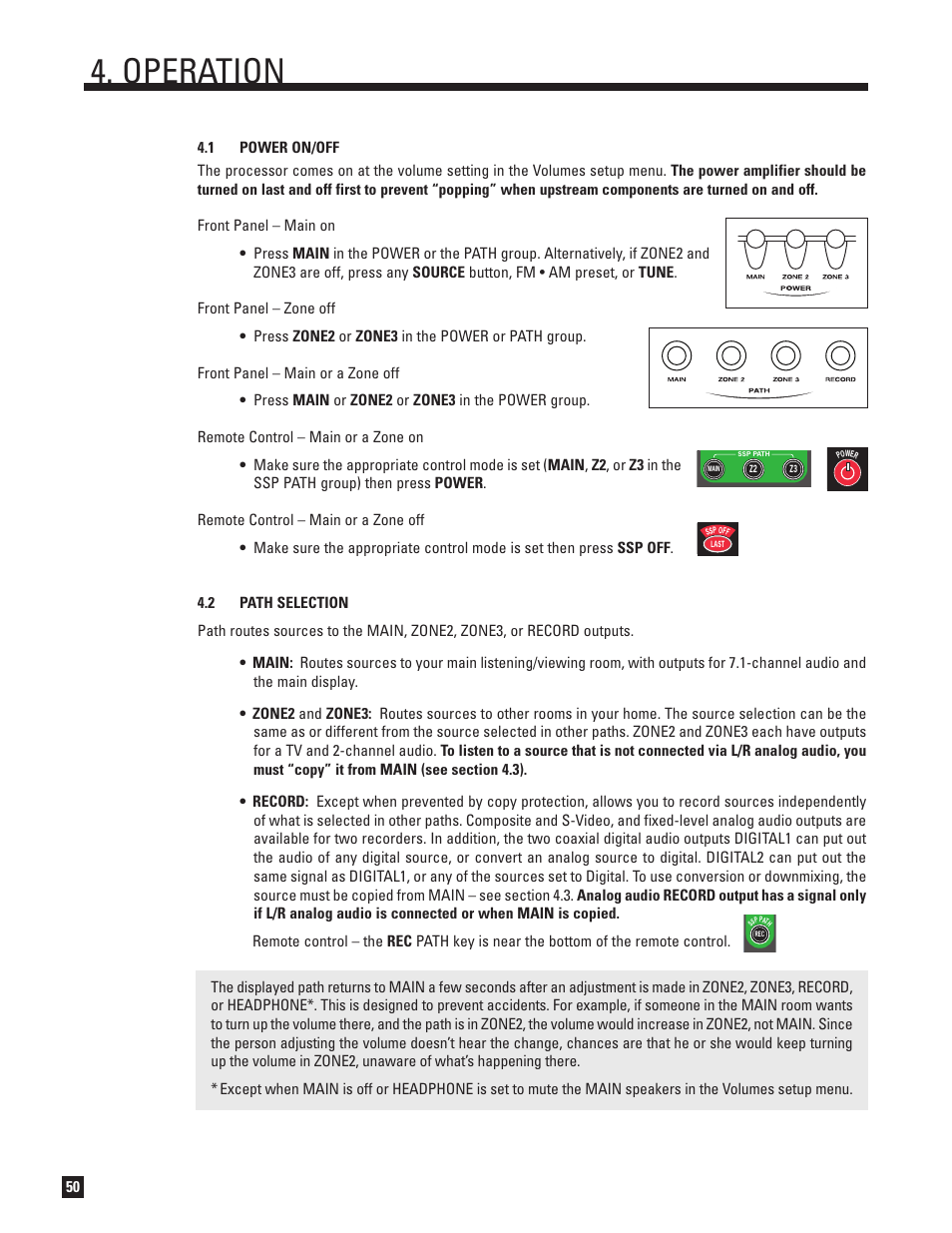 Power on and off, Path selection, Operation | Anthem D2 User Manual | Page 58 / 102