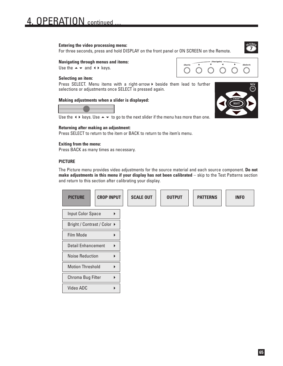 Picture, Operation, Continued | Anthem D2 User Manual | Page 73 / 102