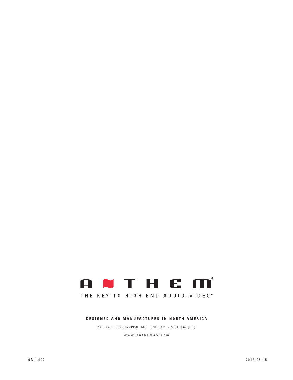 Back cover | Anthem D2v 3D User Manual | Page 102 / 102