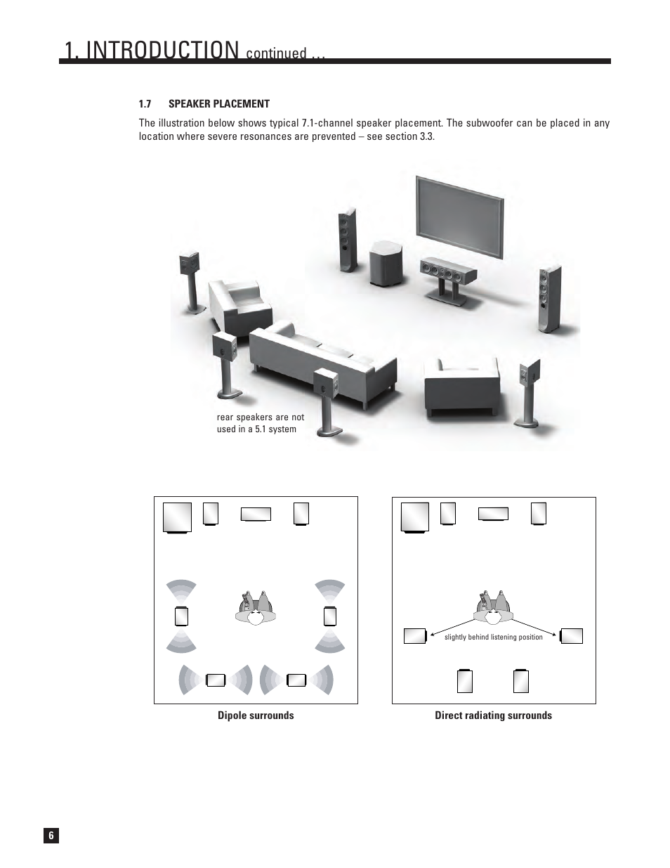 Speaker placement, Introduction, Continued | Anthem D2v 3D User Manual | Page 14 / 102