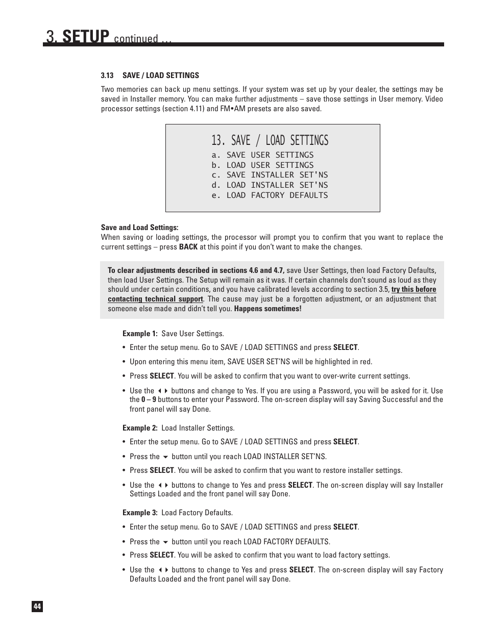 13 save and load settings, Setup, Save / load settings | Continued | Anthem D2v 3D User Manual | Page 52 / 102