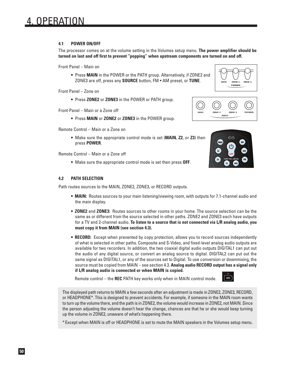 Power on and off, Path selection, Operation | Anthem D2v 3D User Manual | Page 58 / 102