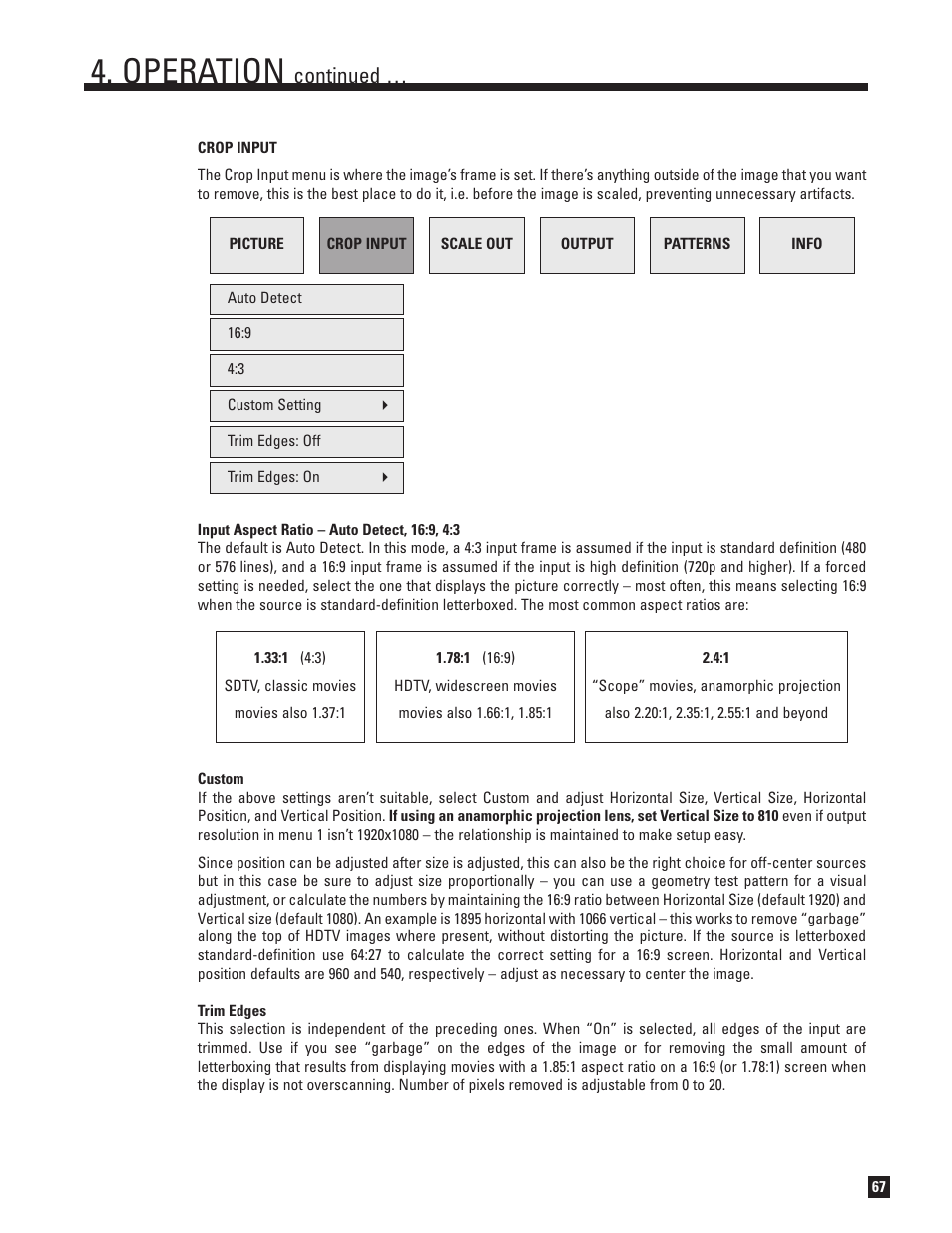Crop input, Operation, Continued | Anthem D2v 3D User Manual | Page 75 / 102